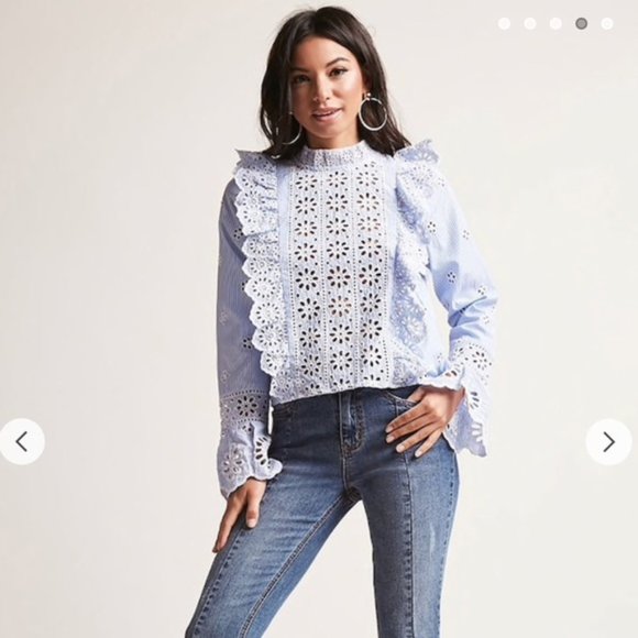 Tea n Cup Tops - NWOT'S Tea & Cup ruffle eyelet long sleeve top